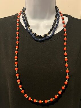 🌈 3/$10 Navy, Black, Gold and Red Beaded Layered Necklace Bundle Lot of 3